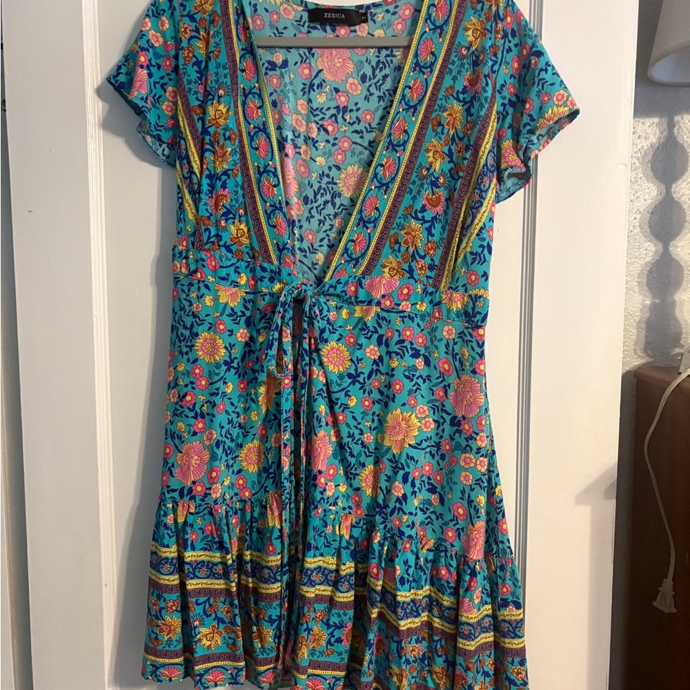 Floral Blue and Pink Dress